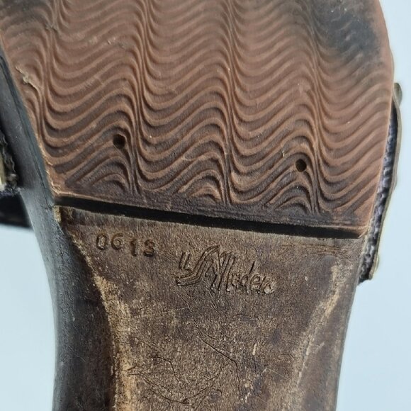 Faith Women's Gold Denim Slip On Upper Buckle Strap Mule Sandal Sole Size 6 - Picture 13 of 16